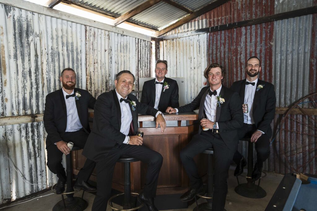 Groom and his groomsmen before the wedding ceremony